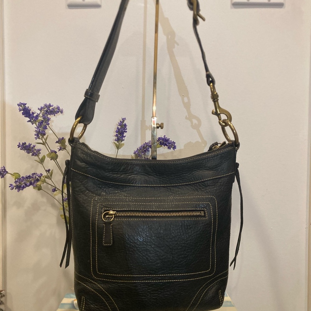 Vintage Coach Chelsea 10399 Black Pebbled Leather Duffle  Bag Y2K Purse - Picture 5 of 7